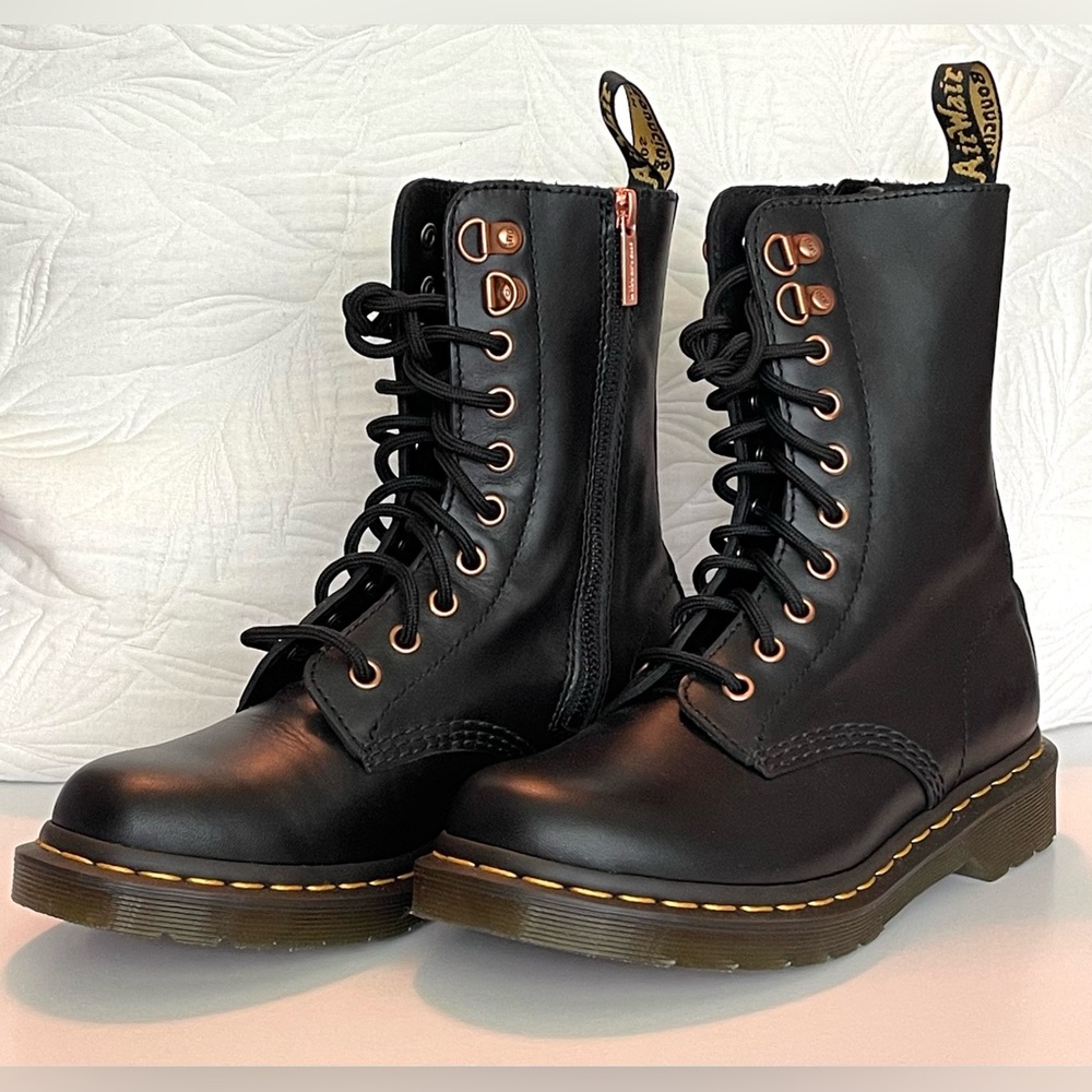 Dr. Martens Boots Rose Gold Hardware Leather Mid-Calf